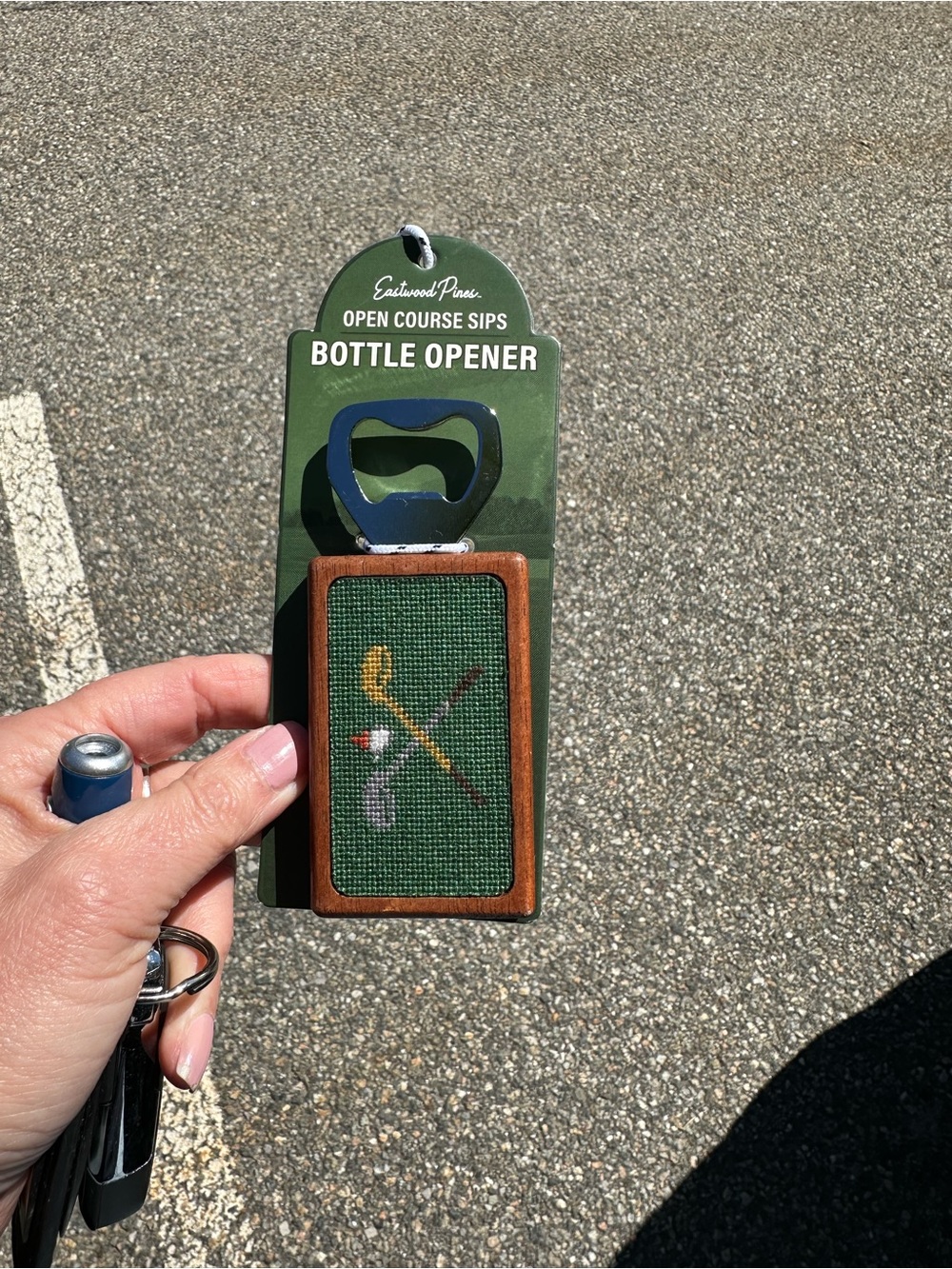 Eastwood Pines Open Course Sips Bottle Opener - Green Needlepoint Golf Design